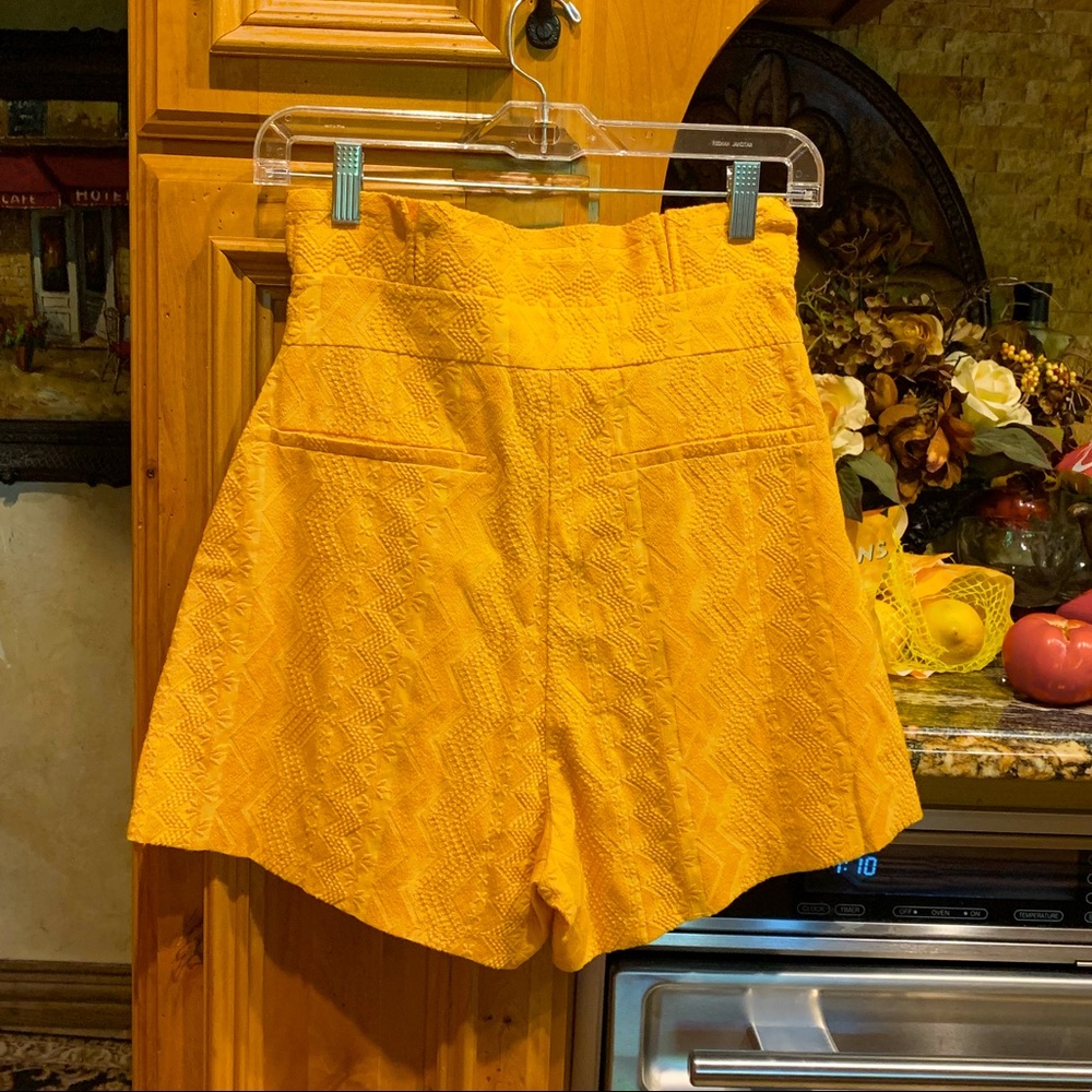 Tularosa High Waist Textured Yellow Shorts